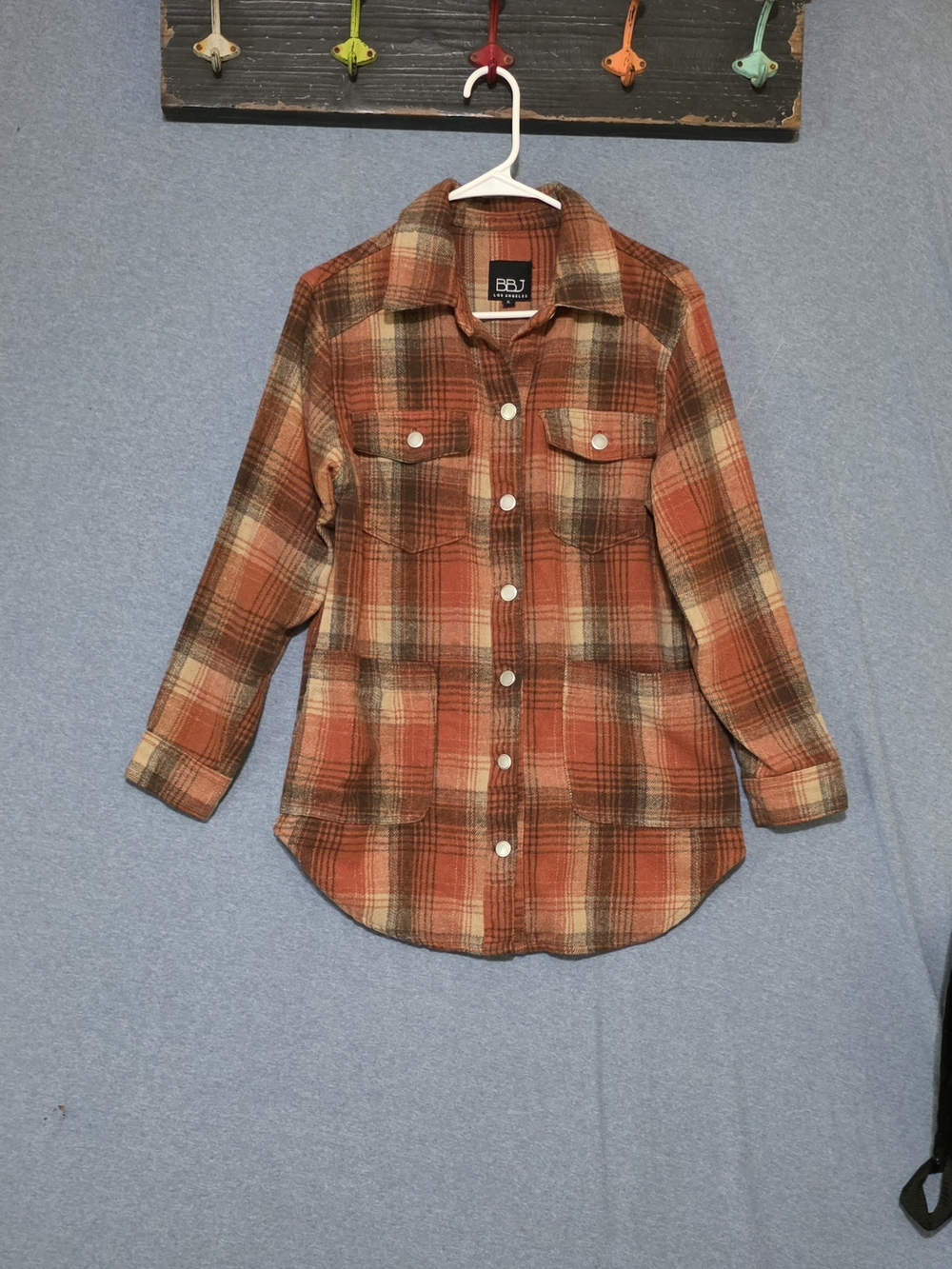 BBJ Los Angelos Women's Rust Plaid Button-Down Flannel Shirt
